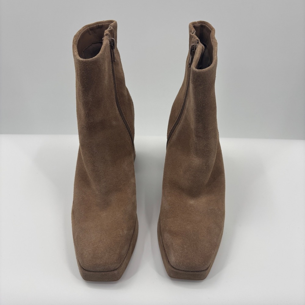 Dolce Vita Brown Suede Platform Square Toe Zip Block Heel Ankle Boots Womens 9M - Picture 2 of 7